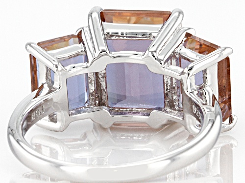 6.80ctw Square Octagonal Zandrite® Rhodium Over Sterling Silver Ring - Size 9