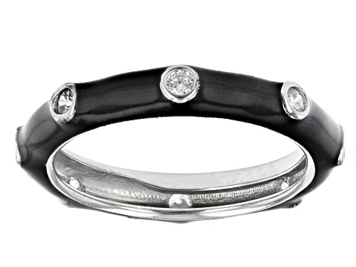 Joan Boyce,0.03ctw White Cubic Zirconia and Black Enamel Silver Tone  Set of 3 Stackable Ring - Size 5