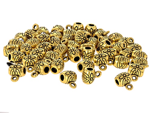 Gold Tone Metal Slider Bail Beads with Clover, Swirl, Flower, Tribal Designs appx 300 Total Pieces