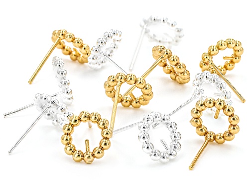 Round Brass Twist & Beaded Texture Frame Earring Component in Gold Tone and Silver Tone