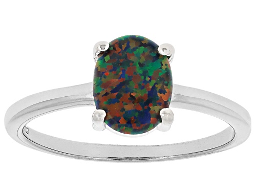 8x6mm Lab Created Multi Color Opal Rhodium Over Sterling Silver Set of 7 Rings with Box - Size 8