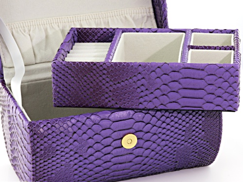 Akribos Ladies Gold Tone Purple Strap Watch And Jewelry Box Set