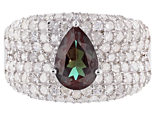 1.53ct Pear Shape Lab Created Alexandrite & 1.19ctw Round White Diamond Rhodium Over Silver Ring - Size 6
