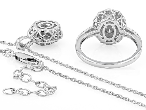 MOISSANITE FIRE® 1.74CTW DEW PLATINEVE® EARRINGS, RING, PENDANT AND CHAIN SET