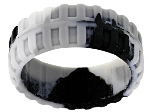 Camo Grey, Black, Navy and Light Grey Set of 4 Men's Silicone Band Rings - Size 11