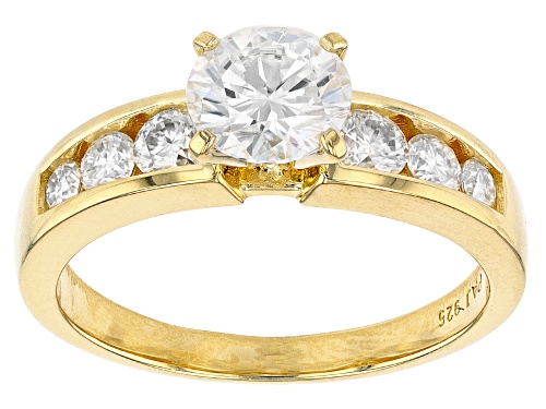 MOISSANITE FIRE(R) 2.38CTW DEW ROUND 14K YELLOW GOLD OVER SILVER RING WITH BAND - Size 6