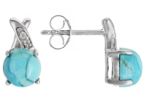 7 & 9mm Turquoise with .12ctw White Zircon Rhodium Over Silver Ring, Earrings & Pendant w/Chain Set