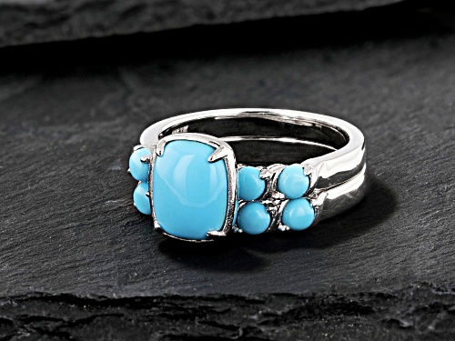 9x7mm Blue Sleeping Beauty Turquoise Sterling Silver Ring Set Of 2 - Size 7