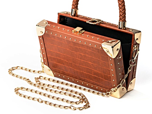 Off Park® Collection, Gold Tone Imitation Brown Leather Clutch