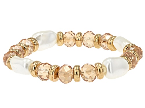 Off Park® Collection 14mm Multi-Color Glass Bead,  5mm Pearl Simulant Gold Tone Set of 3 Bracelets
