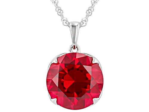 Pre-Owned 41.00ctw Round Lab Created Ruby Rhodium Over Silver Set of Ring, Earrings and Pendant with