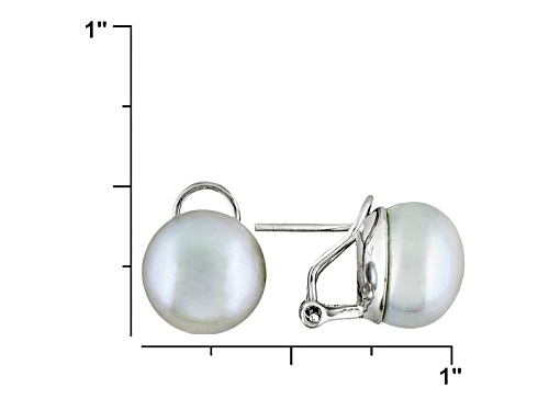 Pre-Owned 12-13mm Silver Cultured Freshwater Pearl Rhodium Over Sterling Silver Omega Earring