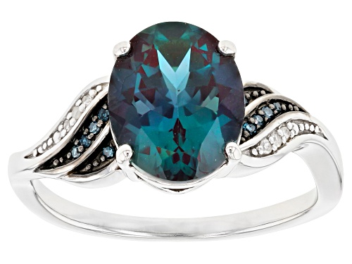 Pre-Owned 2.55ctw Oval Lab Created Alexandrite With Blue & White Diamond Accent Rhodium Over Silver - Size 10
