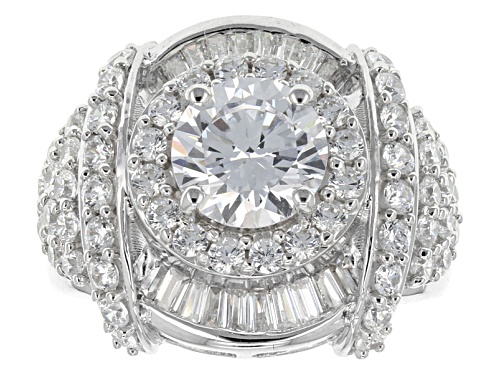 Pre-Owned Bella Luce ® 7.54ctw Diamond Simulant Round & Baguette Rhodium Over Silver Ring (4.26ctw D - Size 7