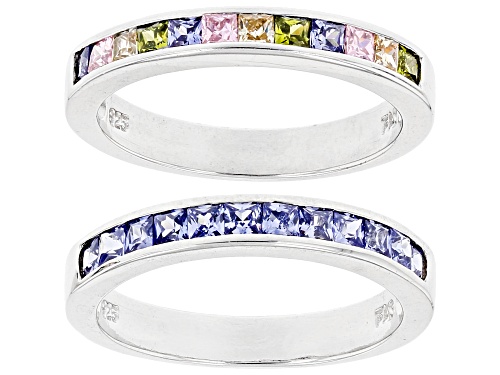 Pre-Owned Bella Luce ® 6.53ctw Multicolor Diamond Simulants Rhodium Over Sterling Silver Rings With - Size 6