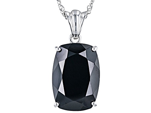 Pre-Owned 44.39ctw Rectangular Cushion Black Spinel Sterling Silver Ring, Pendant With Chain And Ear