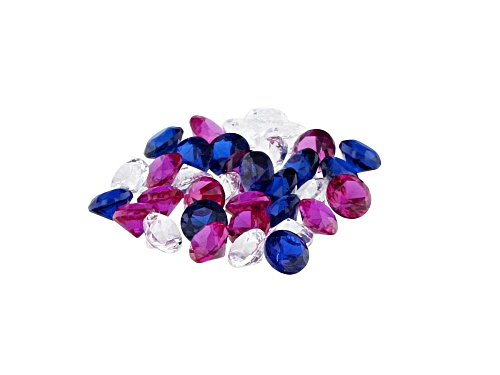 1.42ctw Lab Ruby, White Sapphire & Blue Spinel Rhodium Over Silver Flag 