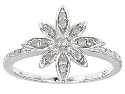 0.65ctw Round White Diamond Rhodium Over Sterling Silver Stackable Floral Ring Set - Size 5