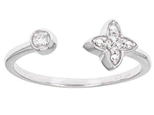 0.10ctw White Diamond Rhodium Over Sterling Silver Heart, Flowers Ring - Size 7