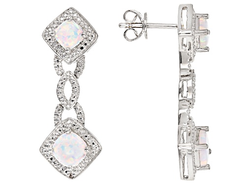 6.60ctw Square Cushion Lab Created Opal With .01ctw Diamond Accent Rhodium Over Brass Jewelry Set