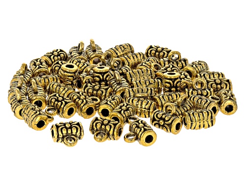 Gold Tone Metal Slider Bail Beads with Clover, Swirl, Flower, Tribal Designs appx 300 Total Pieces