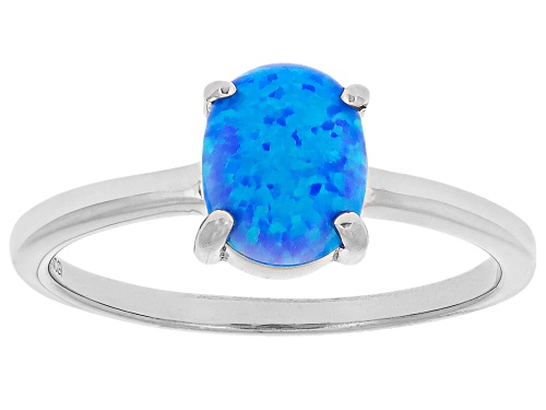 8x6mm Lab Created Multi Color Opal Rhodium Over Sterling Silver Set of 7 Rings with Box - Size 8