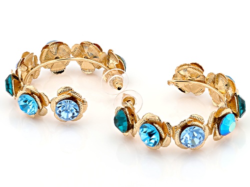 Off Park® Collection, Multi-Color Crystal Gold Tone Floral Set of 3 Hoop Earrings
