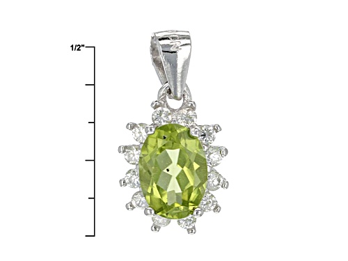 5.41ctw Oval Peridot And  White Zircon Rhodium Over Silver Ring, Earrings And Pendant W/Chain Set