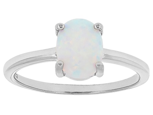 8x6mm Lab Created Multi Color Opal Rhodium Over Sterling Silver Set of 7 Rings with Box - Size 8