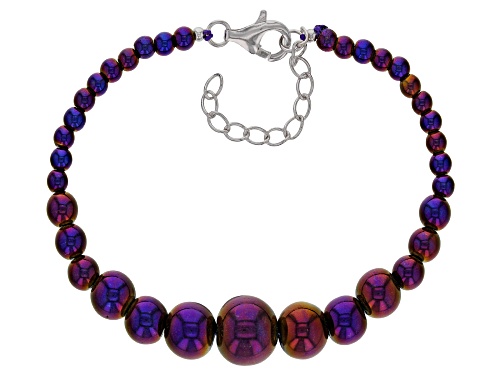 4-12MM ROUND GRADUATED BLUE & PURPLE HEMATINE STERLING SILVER SET OF TWO NECKLACE & BRACELET