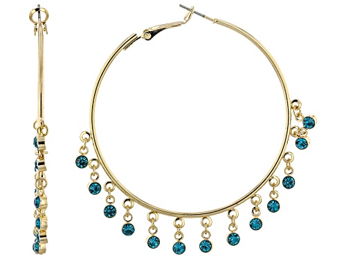 Pre-Owned Off Park® Collection Blue, White, Green &; Pink Crystal Gold Tone Hoop Earrings Set of 4