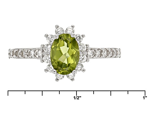 5.41ctw Oval Peridot And  White Zircon Rhodium Over Silver Ring, Earrings And Pendant W/Chain Set