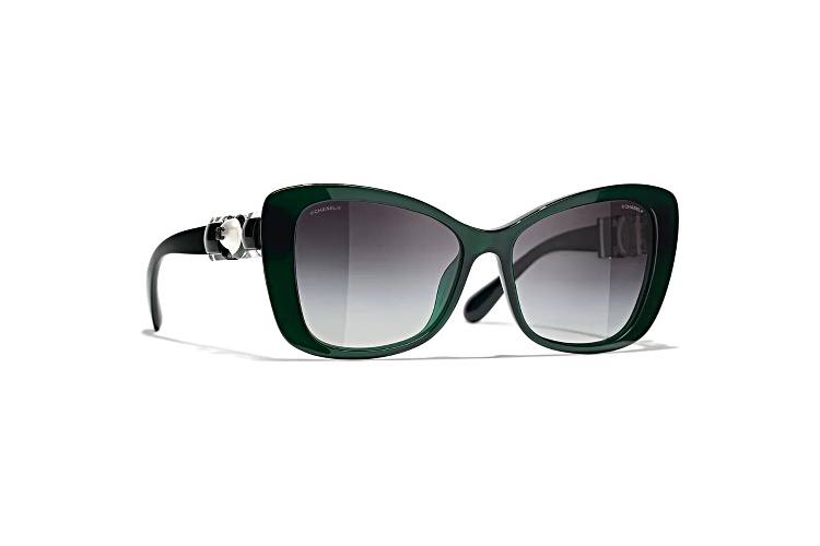 Chanel Dark Green/Gray Gradient Butterfly with Button Detail