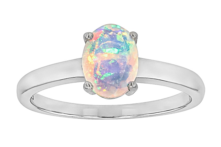 0.55ct Oval Ethiopian Opal Rhodium Over Sterling Silver