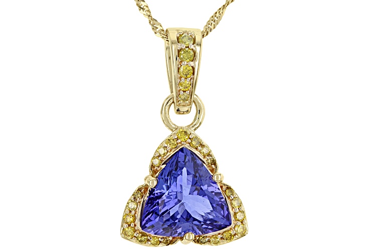 2.21ct Trillion Tanzanite And 0.20ctw Yellow Diamond 14K Yellow Gold