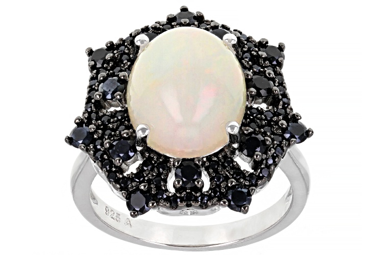 925 Sterling Silver Ethiopian Opal,Black Spinel Ring