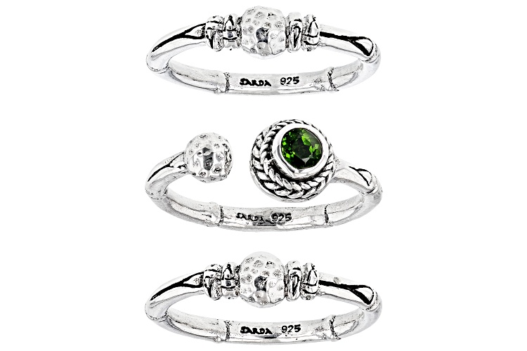 Artisan Collection of Bali™ .25ct Chrome Diopside Silver Stackable Set