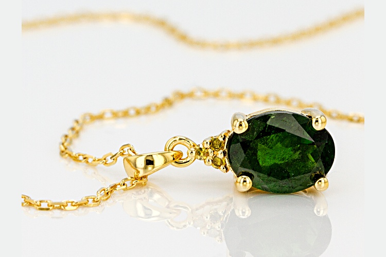 1.64ct Russian Chrome Diopside & Three Diamond Accent 18k Gold Over ...