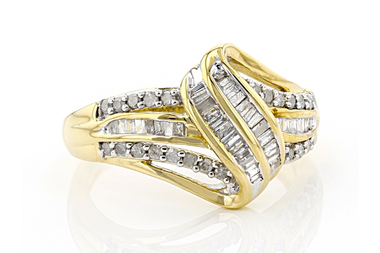Engild™ 0.50ctw Round And Baguette White Diamond 14K Yellow Gold Over ...