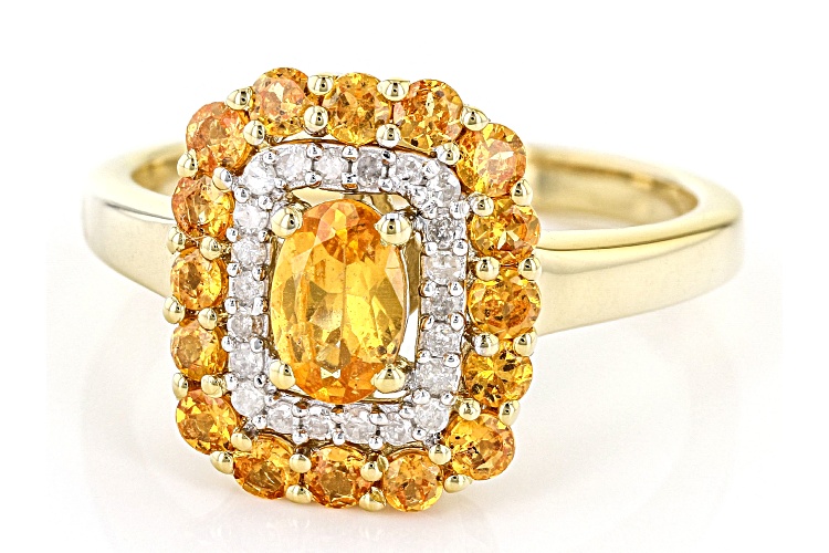 1.09ctw Mandarin Garnet With 0.10 White Diamond 18k Yellow