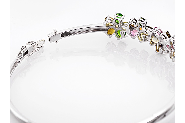7.80ctw Round And Oval MultiColor Tourmaline Sterling Silver Bangle