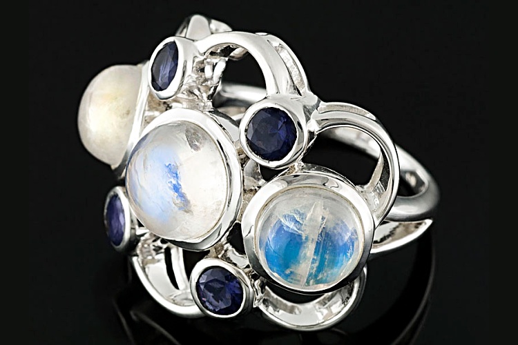 Artisan Gem Collection Of India, Rainbow Moonstone And .90ctw Iolite ...