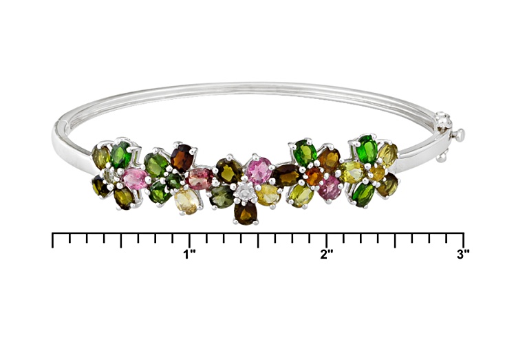 7.80ctw Round And Oval MultiColor Tourmaline Sterling Silver Bangle