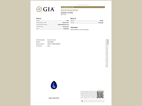 Tanzanite 15.21x11.3mm Pear Shape 7.37ct