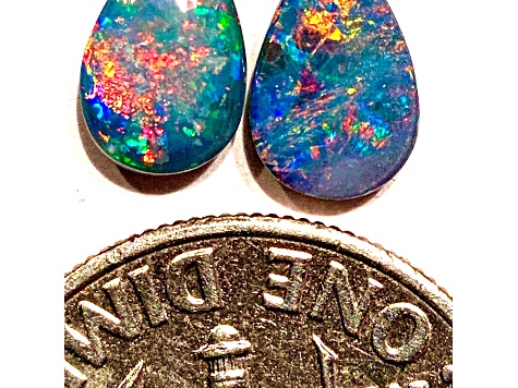 Opal on Ironstone 8x5mm Oval Doublet Set of 2 1.17ctw