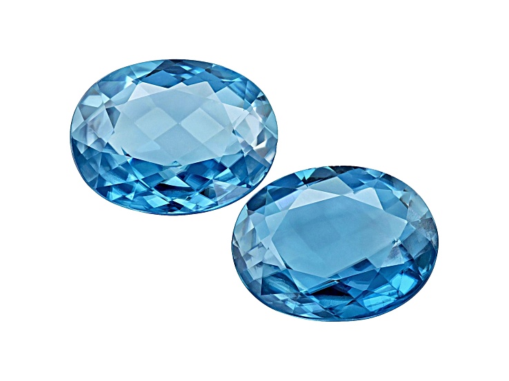 Blue Zircon 10x8mm Oval Checkerboard Cut Set of 2 6.28ctw