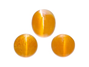 Fire Opal Cat's Eye Round and Oval Matched Set of 3 2.72ctw