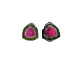 Watermelon Tourmaline Free-Form Slice Set of 2 16.60ctw