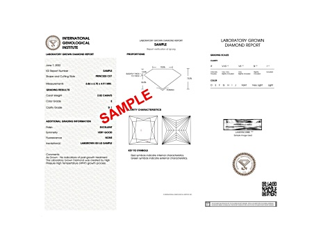 2.00ct Princess Cut White Lab-Grown Diamond E Color VS-1 Clarity IGI Certified