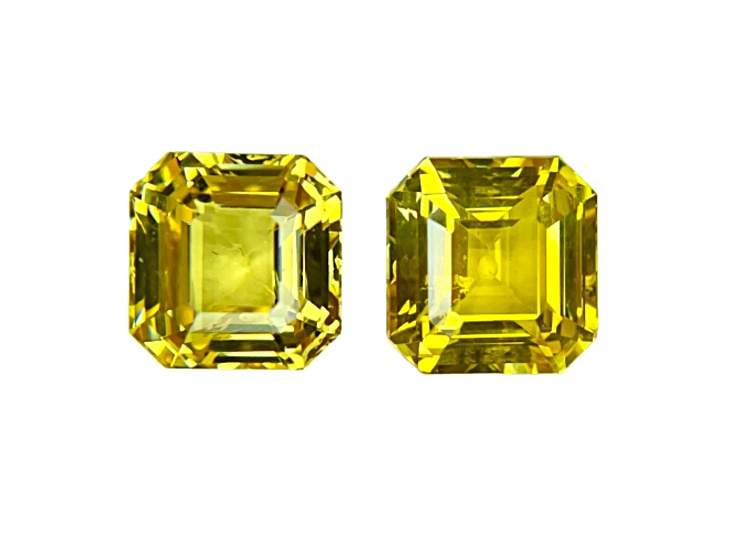 Yellow Sapphire 6.8x6.5mm Asscher Cut Matched Pair 4.03ctw